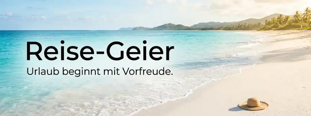 Universelles Reise-Geier Headerbild mit Meer, Strand und Reiseatmosphäre