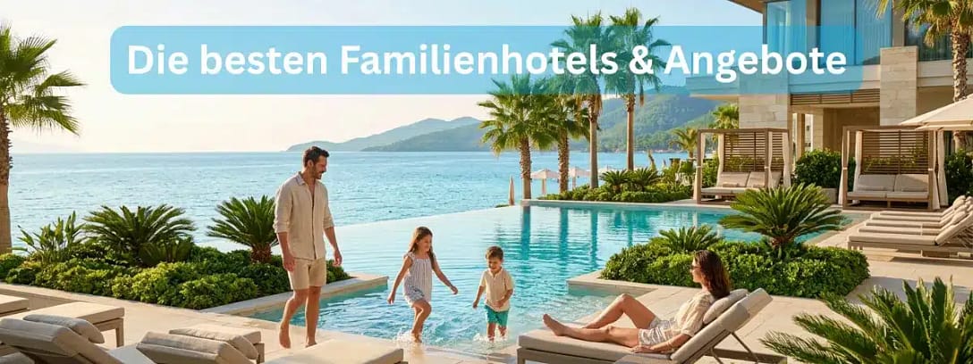 Hero-Banner für Familienurlaub All Inclusive mit Resort, Pool und Meerblick