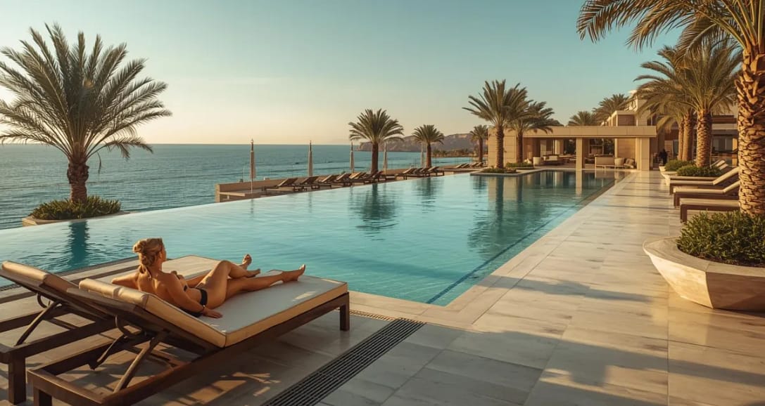 Adults Only Hotelpool in Ägypten mit Blick auf das Rote Meer