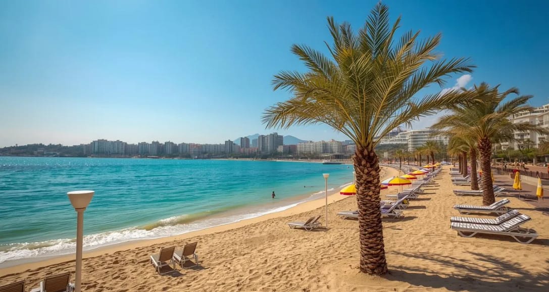 Türkei Wetter – Sonne und warme Temperaturen an der türkischen Riviera Türkei Wetter an der Riviera mit sonnigem Strand, blauem Meer und sommerlichen Temperaturen
