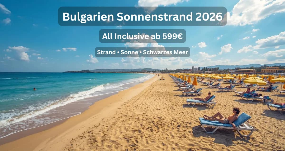 Bulgarien Sonnenstrand mit goldenem Sandstrand und türkisblauem Meer im Sommer 2026