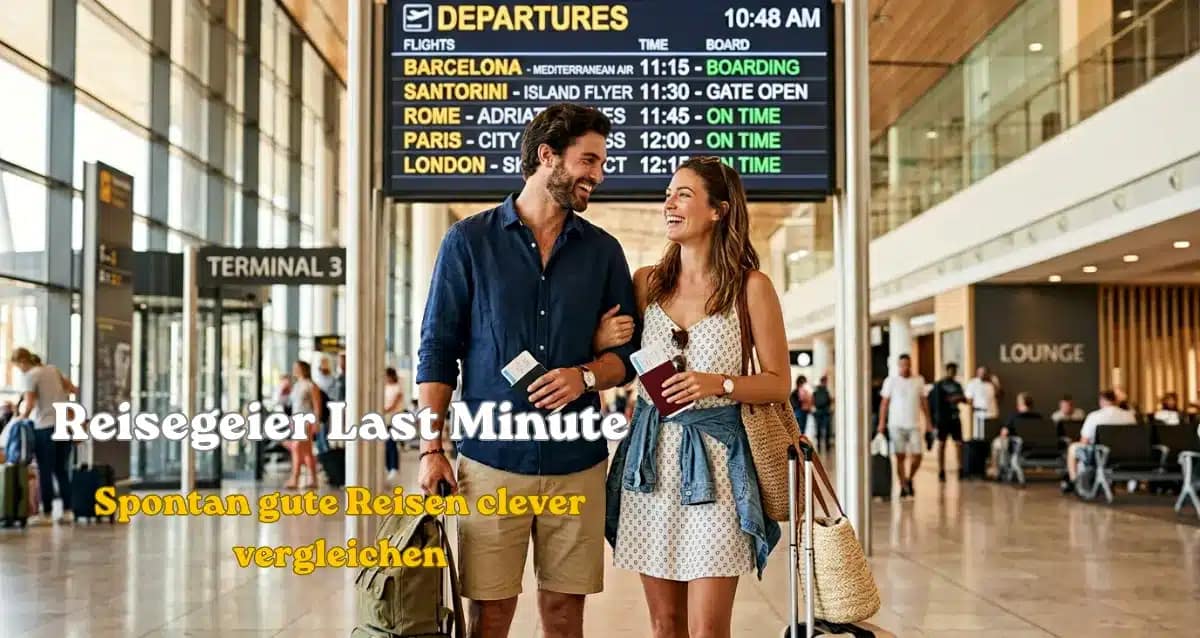 Reisegeier Last Minute mit spontaner Urlaubsbuchung und Vorfreude auf den Abflug