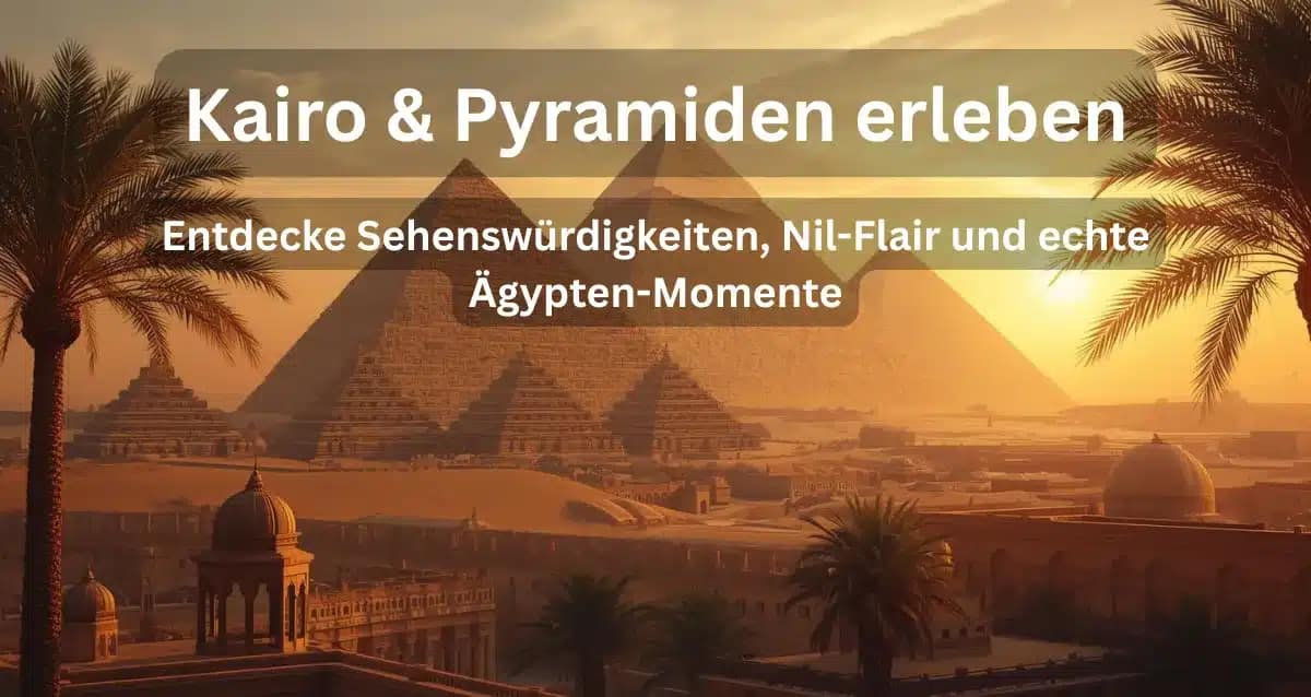 Kairo in Ägypten mit den Pyramiden von Gizeh im warmen Abendlicht