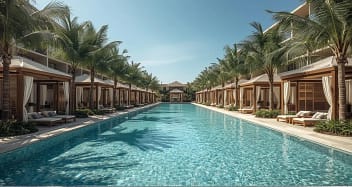 Modernes Erwachsenenhotel mit Pool, Cabanas und Palmen – Adults Only Resort