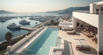 Erwachsenenhotel in Spanien mit Rooftop Infinity Pool und Hafenblick