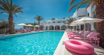 Adults Only Boutique Hotel in Spanien mit pinkem Pooldesign und Ibiza Lifestyle