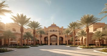 Luxuriöses Erwachsenenhotel im orientalischen Stil mit Palmen