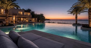 Adults Only Resort in Spanien mit Pool und Meerblick bei Sonnenuntergang
