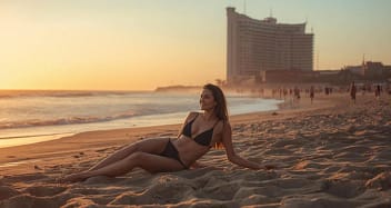 Barceloneta Strand bei Sonnenuntergang mit W Hotel