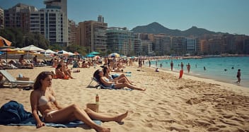 Sommer am Bogatell Strand Barcelona mit Badegästen
