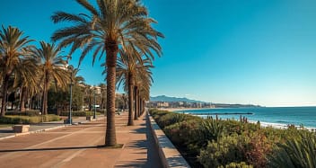 Promenade am Mar Bella Strand Barcelona mit Palmen