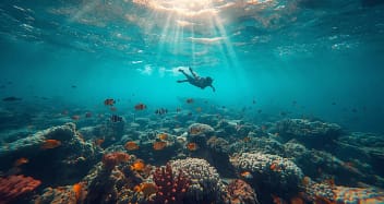 Schnorcheln im Roten Meer über bunten Korallenriffen in Ägypten