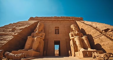 Abu Simbel Tempel – Ikonische Ägypten Sehenswürdigkeit Abu Simbel Tempel mit vier Ramses Statuen als berühmte Ägypten Sehenswürdigkeit
