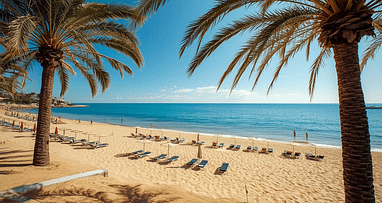 Costa del Sol Sandstrand mit Palmen – Spanien Badeurlaub 2026