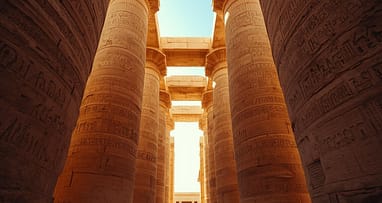 Hieroglyphen im Karnak Tempel – Ägyptische Geschichte in Stein Hieroglyphen auf Säulen im Karnak Tempel als bekannte Ägypten Sehenswürdigkeit