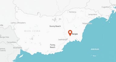 Lagekarte von Bulgarien mit Markierung Sonnenstrand nahe Burgas