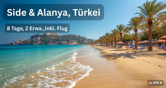 Strandurlaub in Side Türkei mit Mittelmeerstrand und Resorts