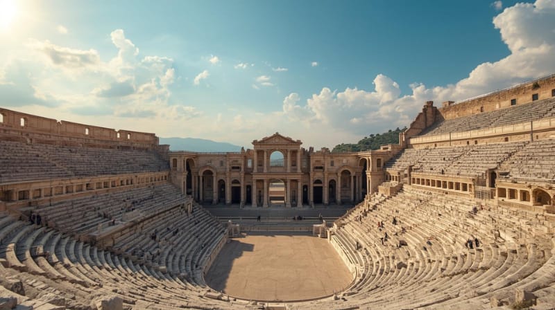 Antikes Theater von Aspendos nahe Belek – historische Sehenswürdigkeit an der türkischen Riviera