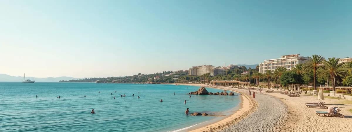 Reise-Geier Hero Bild mit Strand, Hotel und günstigen Urlaubsdeals
