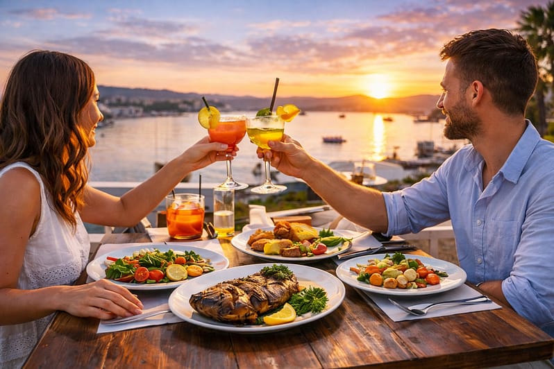 Abendessen am Meer bei Sonnenuntergang Last Minute Türkei All Inclusive