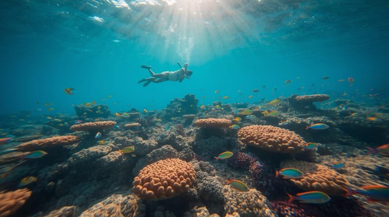 Luftaufnahme des Ras Mohammed Nationalparks nahe Sharm el Sheikh mit tiefblauem Roten Meer, Korallenriffen und unberührter Küstenlandschaft – Top-Spot für Schnorcheln und Tauchen in Ägypten.
